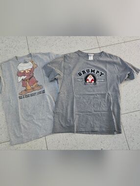 Two (2) Walt Disney GRUMPY T-Shirts Large & Medium Snow White Seven Dwarfs